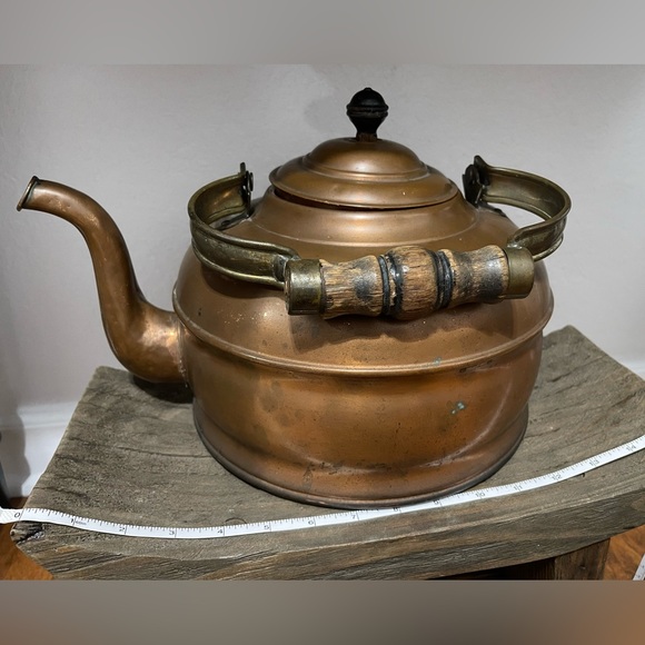 Vintage copper teapot kettle tin lined inside & wood handle - Picture 7 of 11